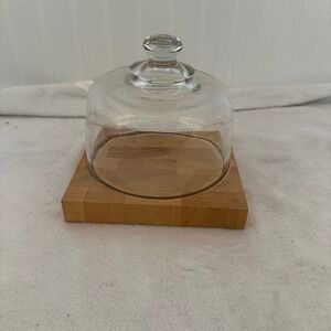 Unbranded Cheese Dome Board Set Brown Excellent Glass Cloche Wood Base Vintage
